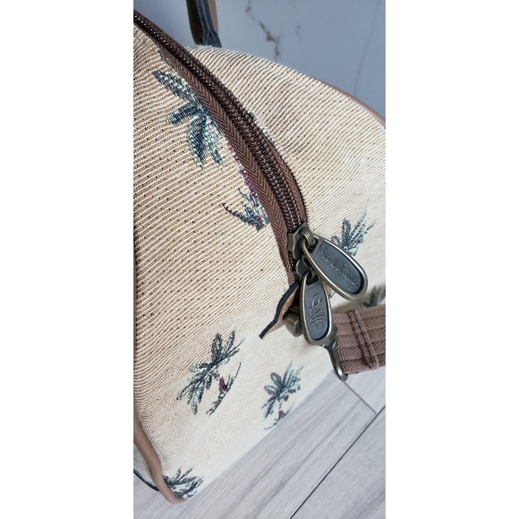 VTG Diane Von Furstenberg Duffel Weekender Tan Green Palm Tree Tapestry 18" - Picture 10 of 10